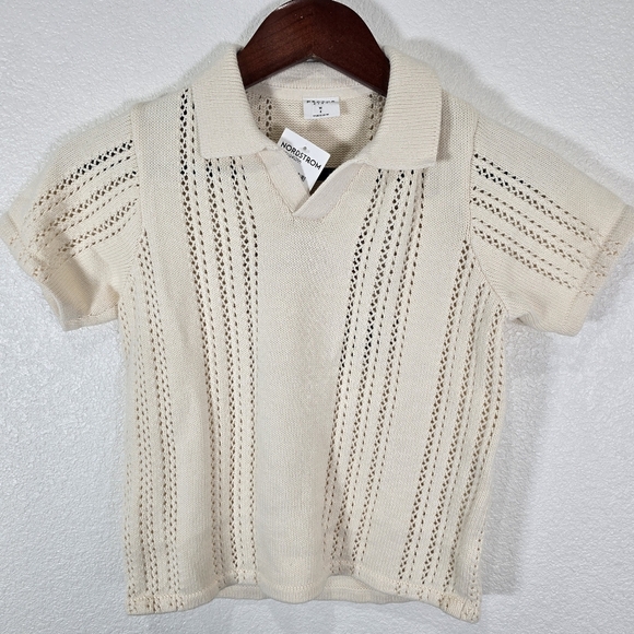 NWT Pacsun Kids' Finn Open Stitch Polo Sweater Size‎ 8 M 100% Cotton Off-white - Picture 2 of 8